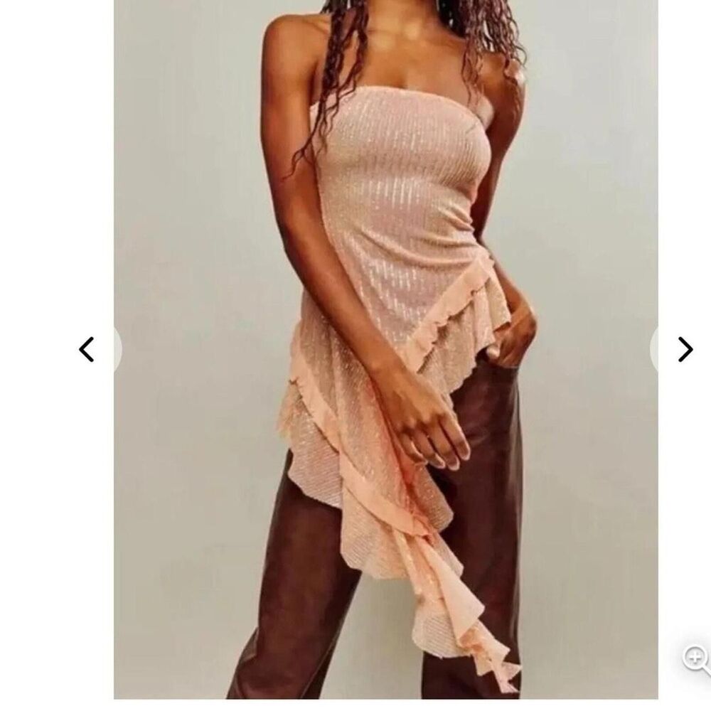 Free People Women's Taylor Strapless Pink Orange Sequin Ruffle Top